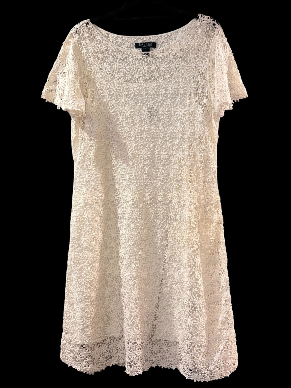 Lauren Ralph Lauren Ivory Crochet Lace Short-Sleeve Dress XL Quiet Luxury Cottag